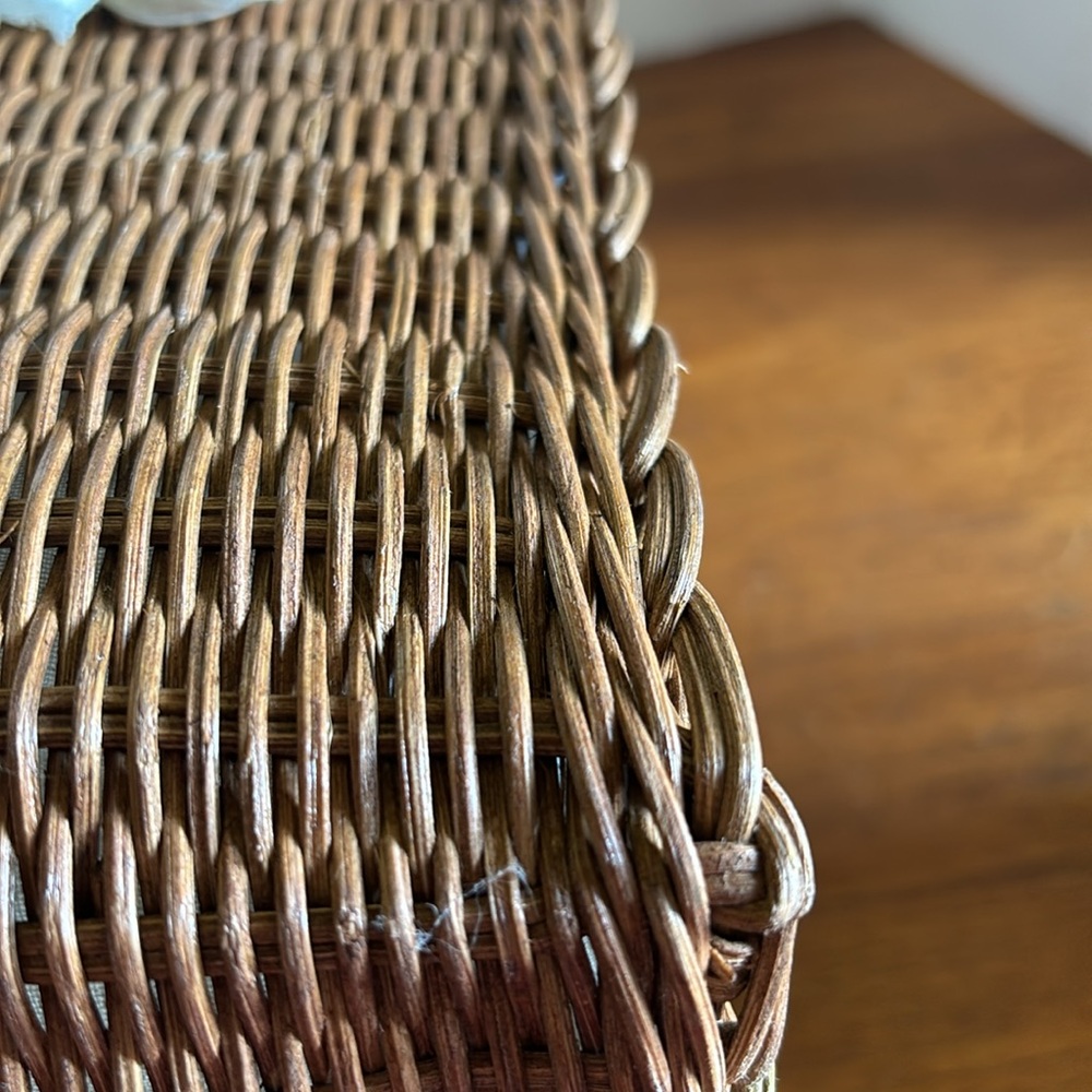 1990’s nesting set of 3 brown wicker with linen look liners storage baskets - Picture 3 of 11